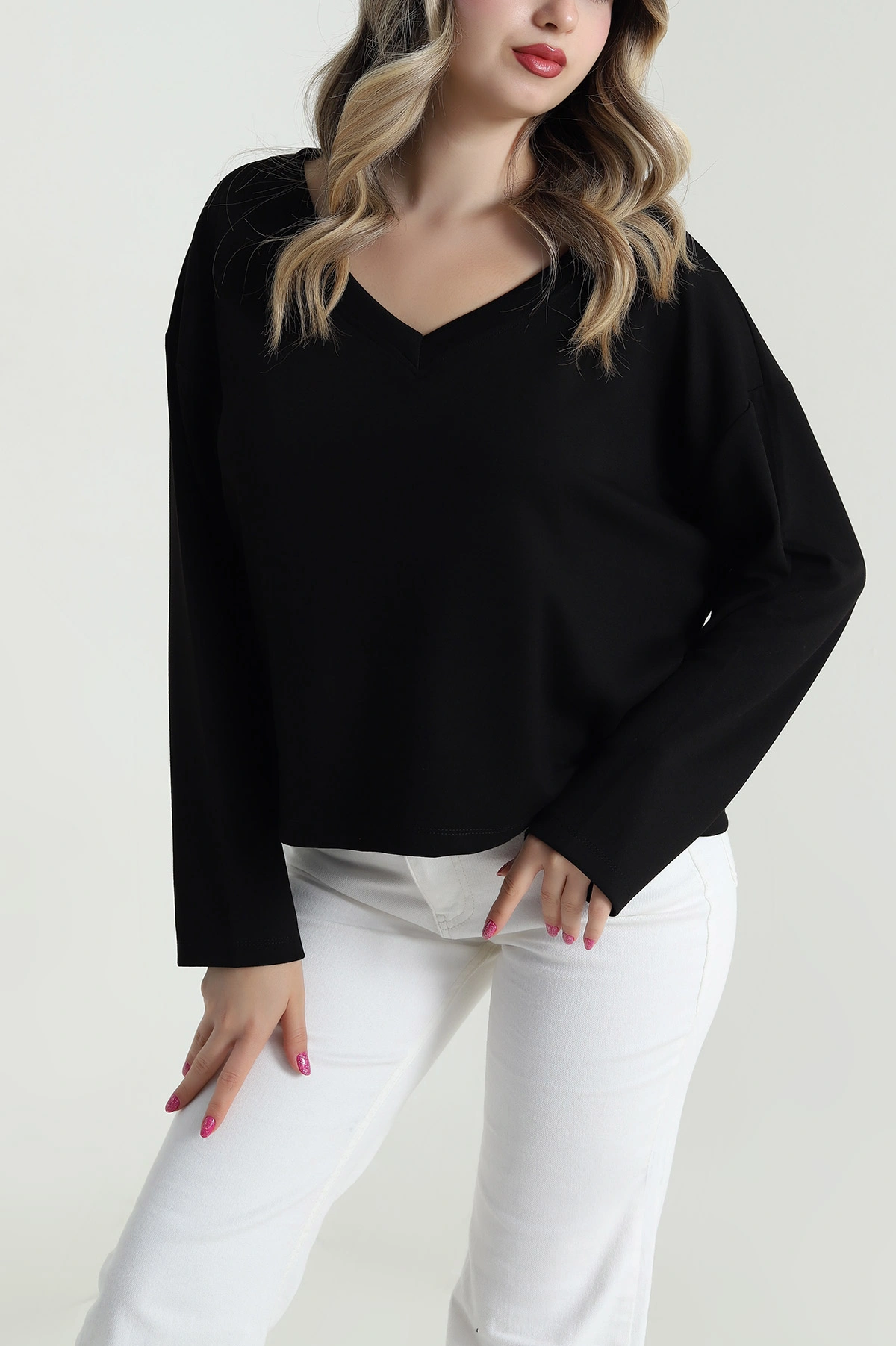 Siyah V Yaka Modal Kadın Bluz 483077