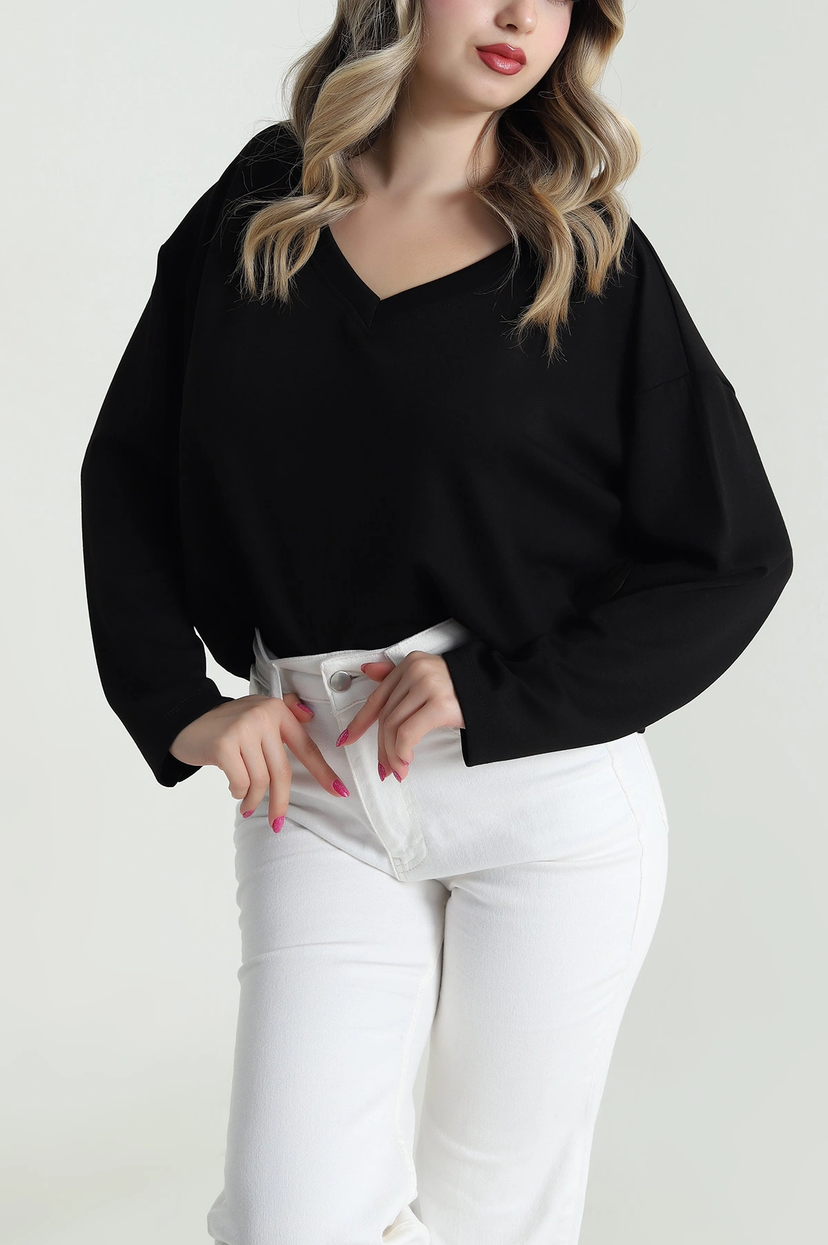 Siyah V Yaka Modal Kadın Bluz 483077