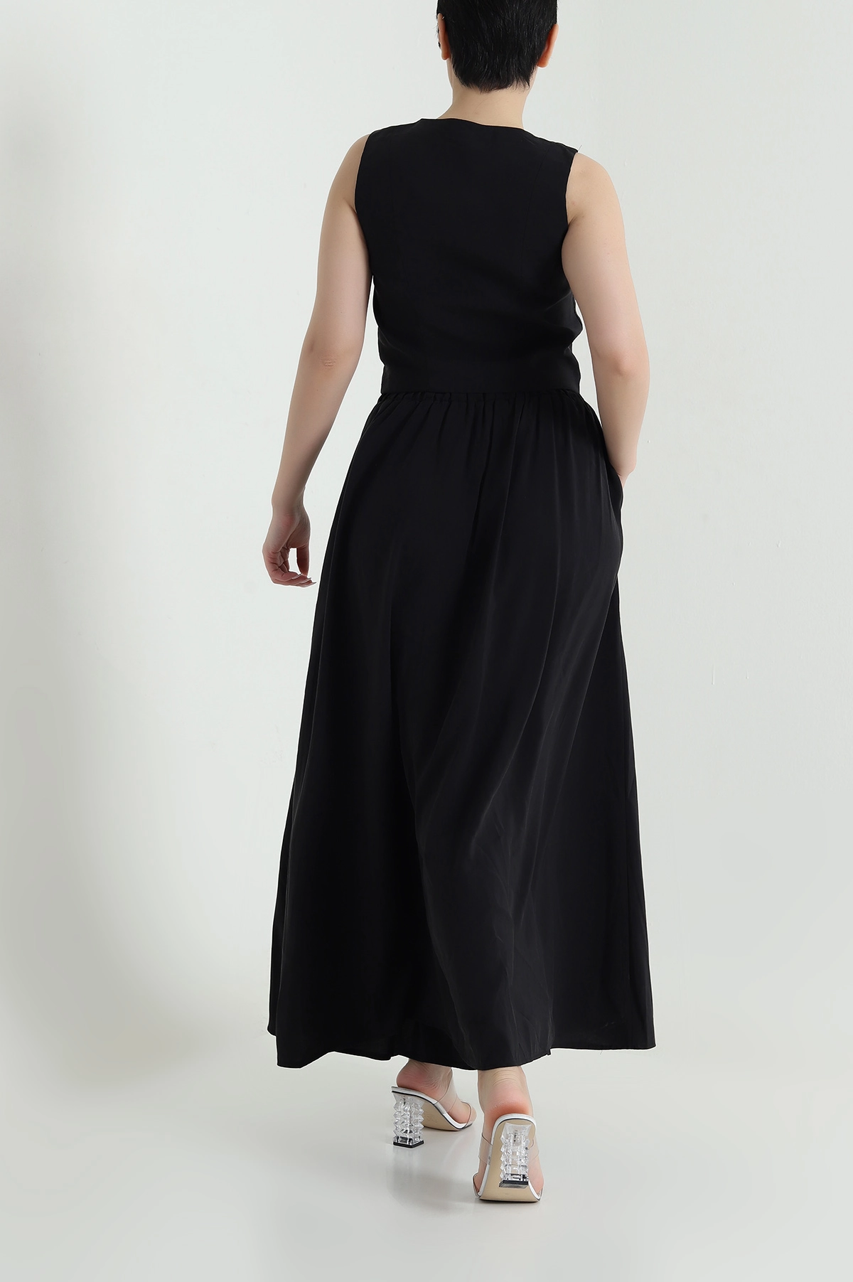 Siyah V Yaka Tencel Kadın İkili Takım 462585