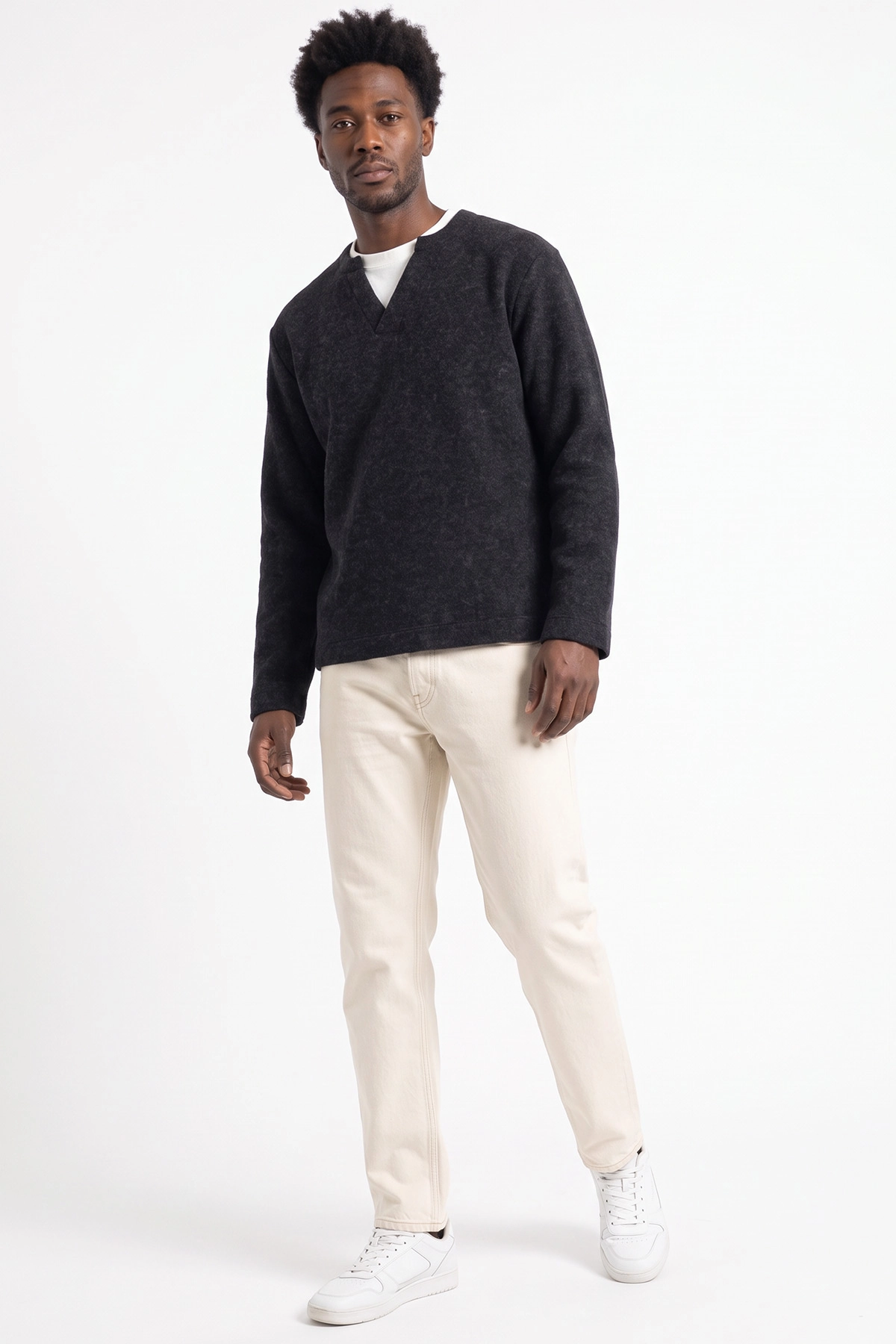 Siyah V Yaka Triko Erkek Sweatshirt 492018