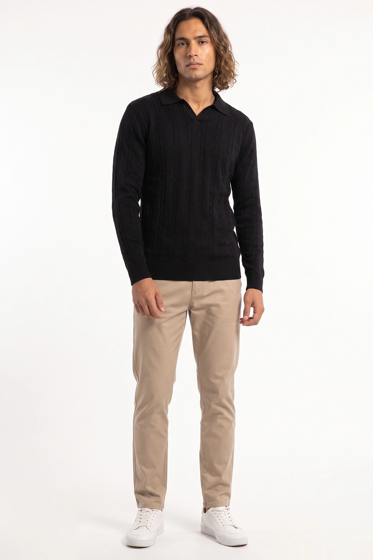 Siyah Viskon Yakalı Erkek Triko Kazak 490006