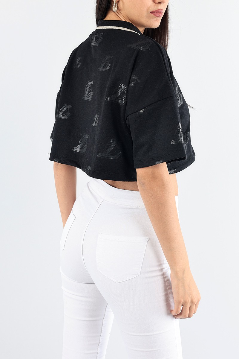 Siyah Yakalı Bayan Crop Sweat 88535
