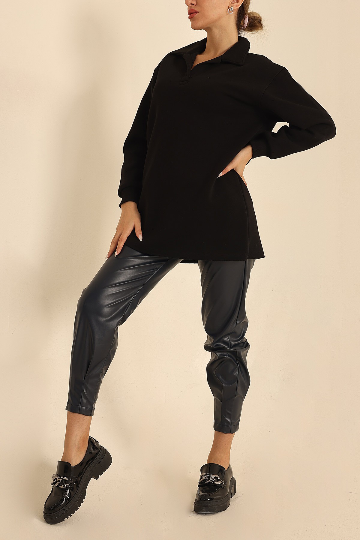 Siyah Yakalı Şardonlu Bayan Sweat 218365