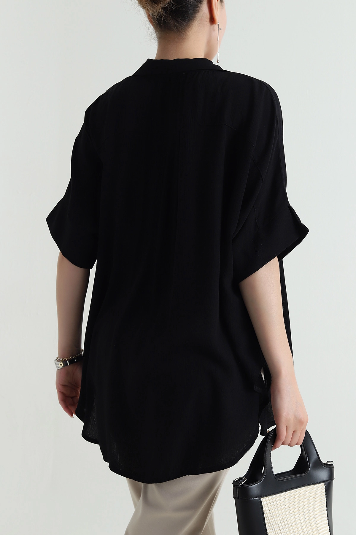 Siyah Yakalı Viskoz Kadın Kimono 481147