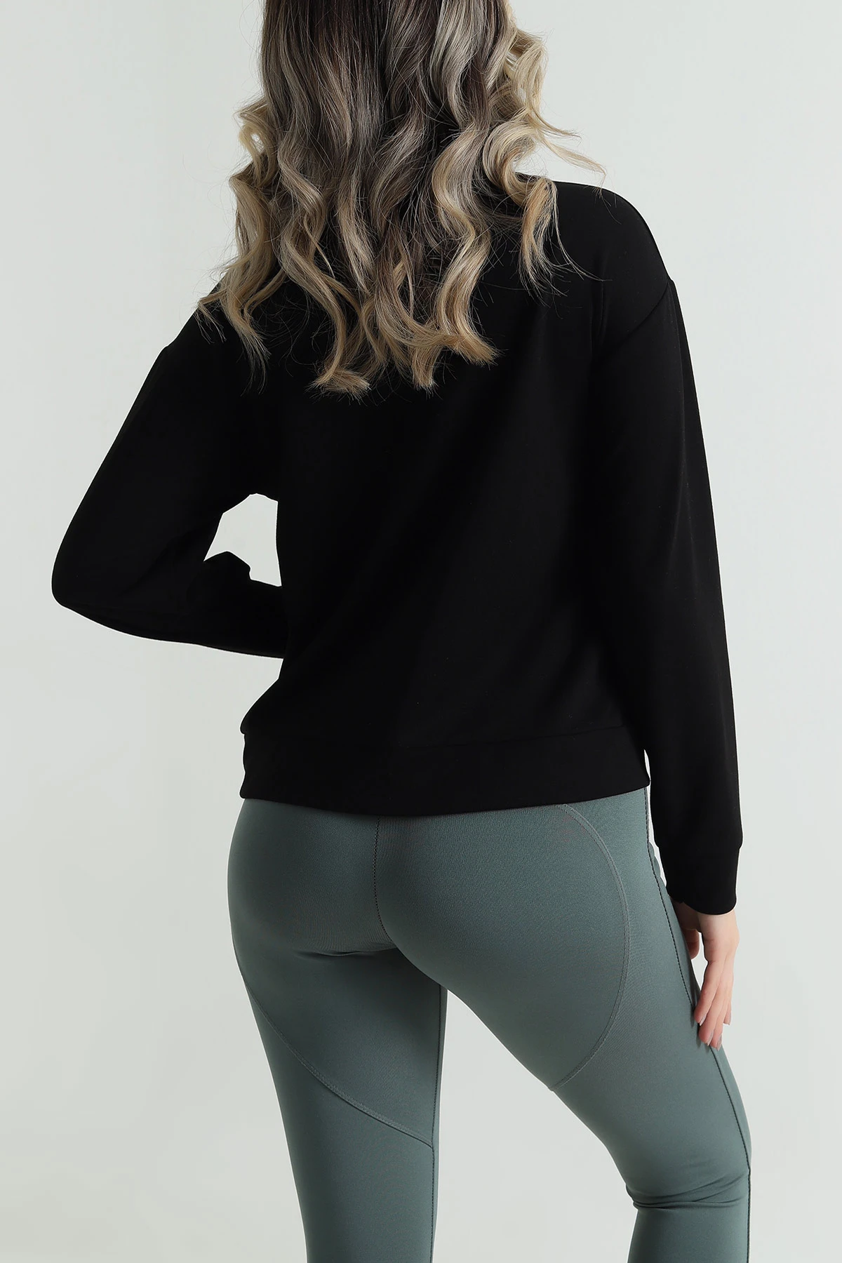 Siyah Yakası Fermuarlı Modal Kadın Sweat 488253