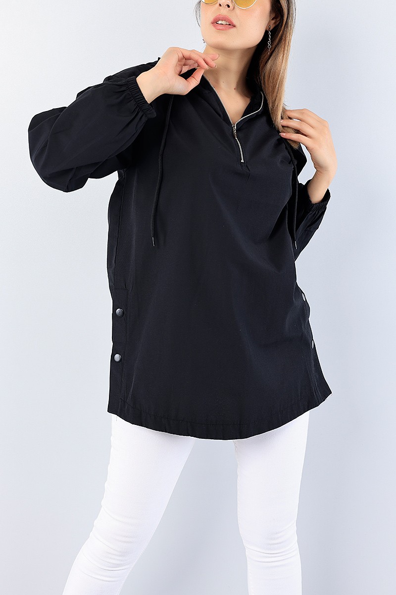 Siyah Yan Çıtçıtlı Fermuarlı Tunik 75111