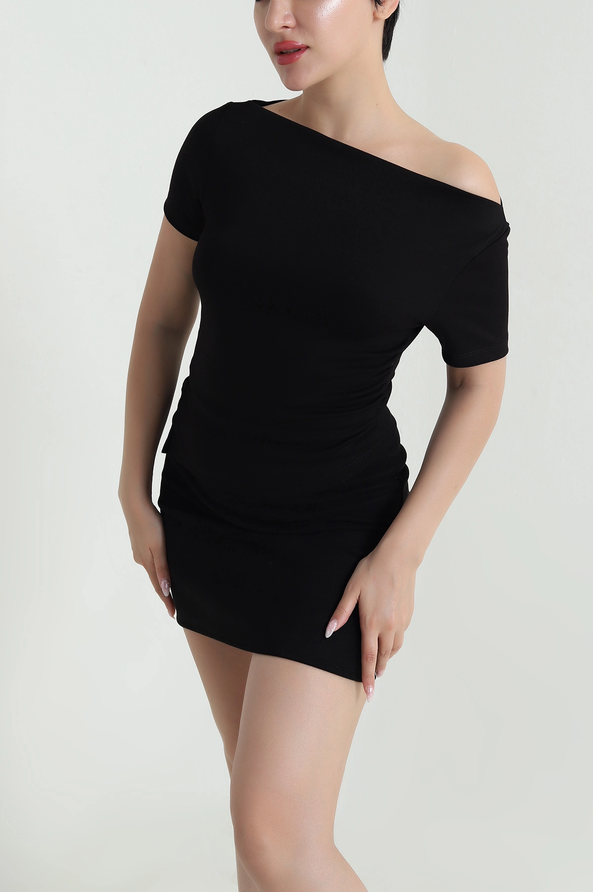 Siyah Yanı Büzgülü Kadın Bluz 465397