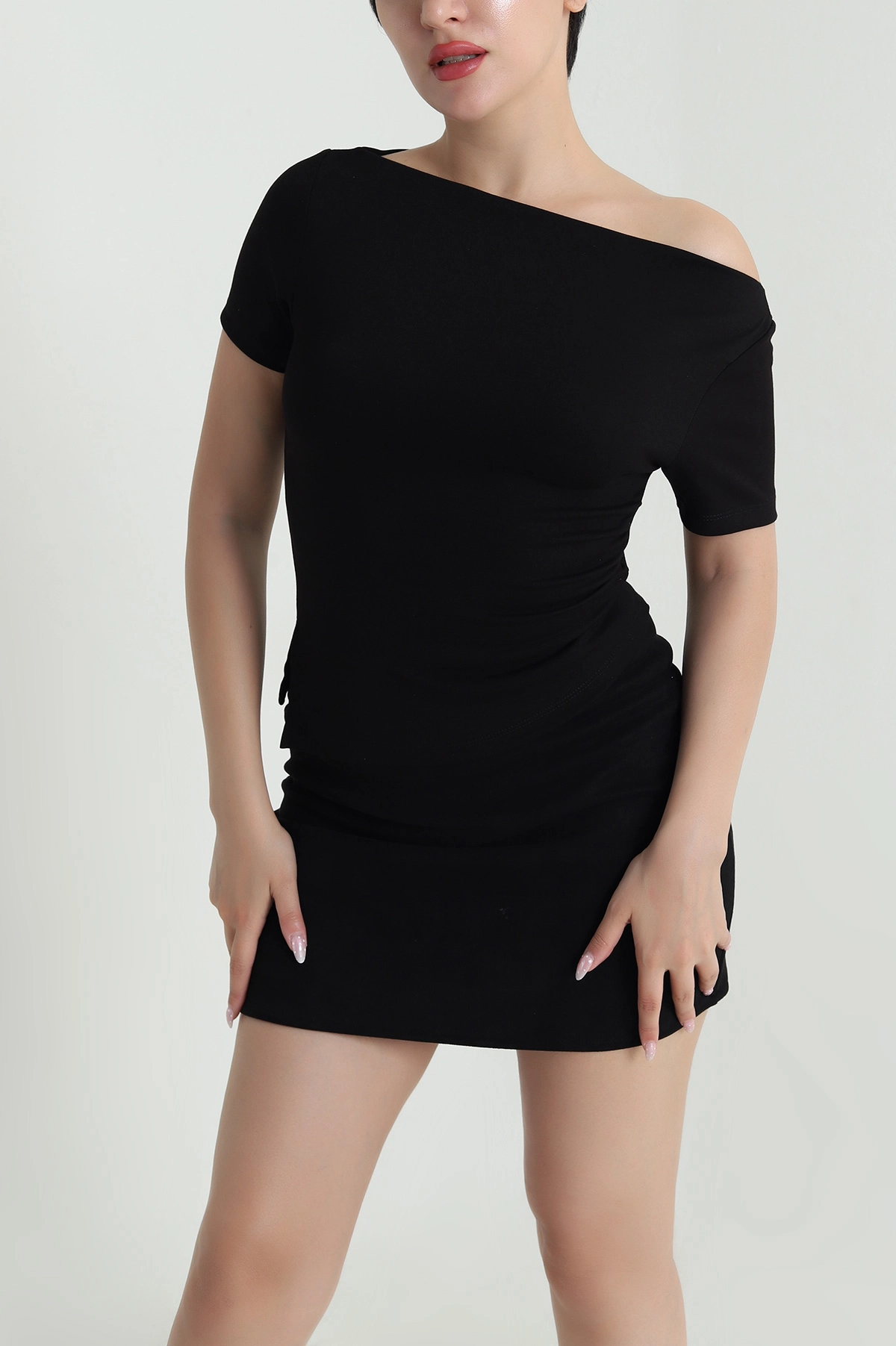 Siyah Yanı Büzgülü Kadın Bluz 465397