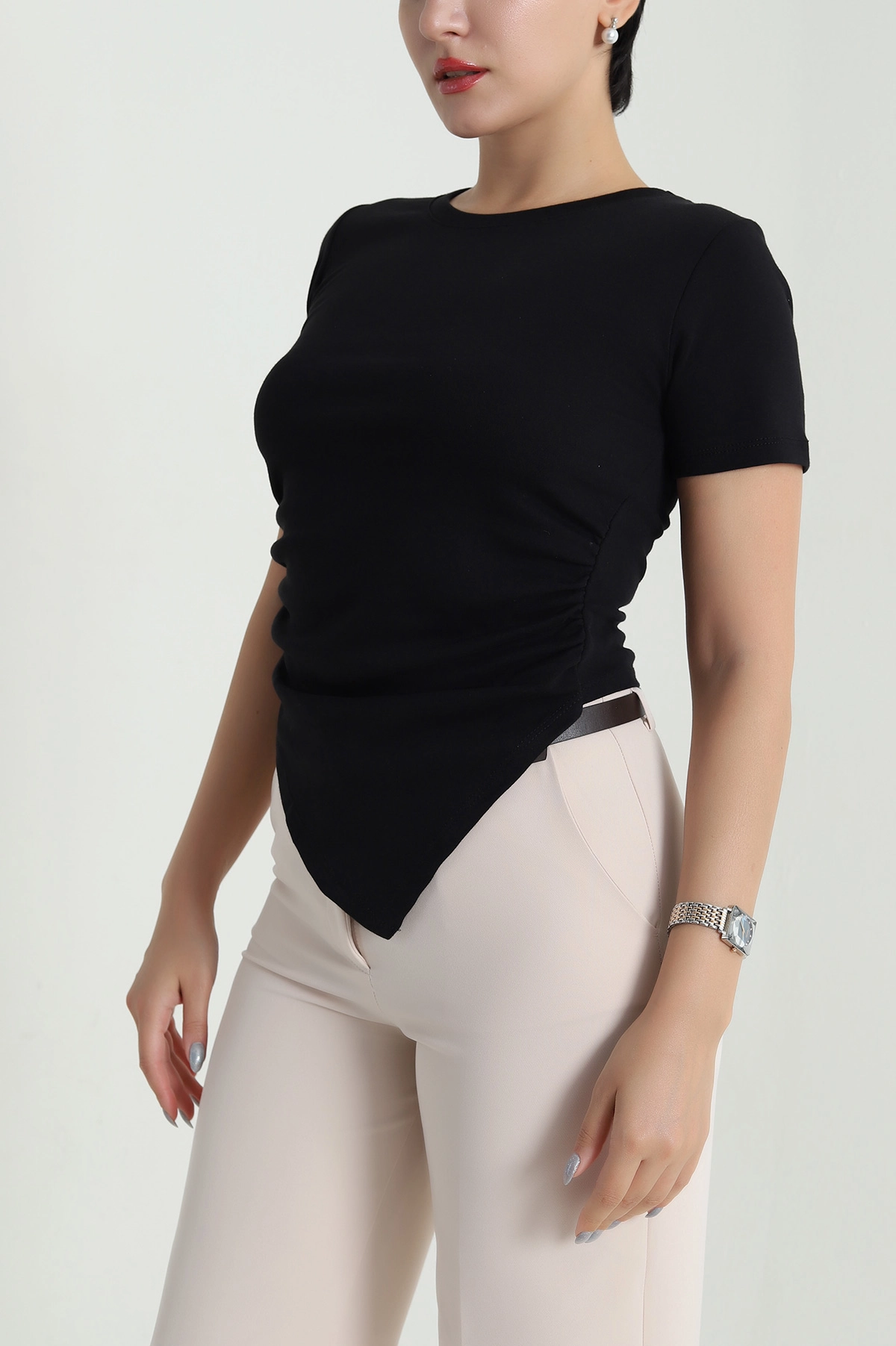 Siyah Yanı Büzgülü Kadın Bluz 479735