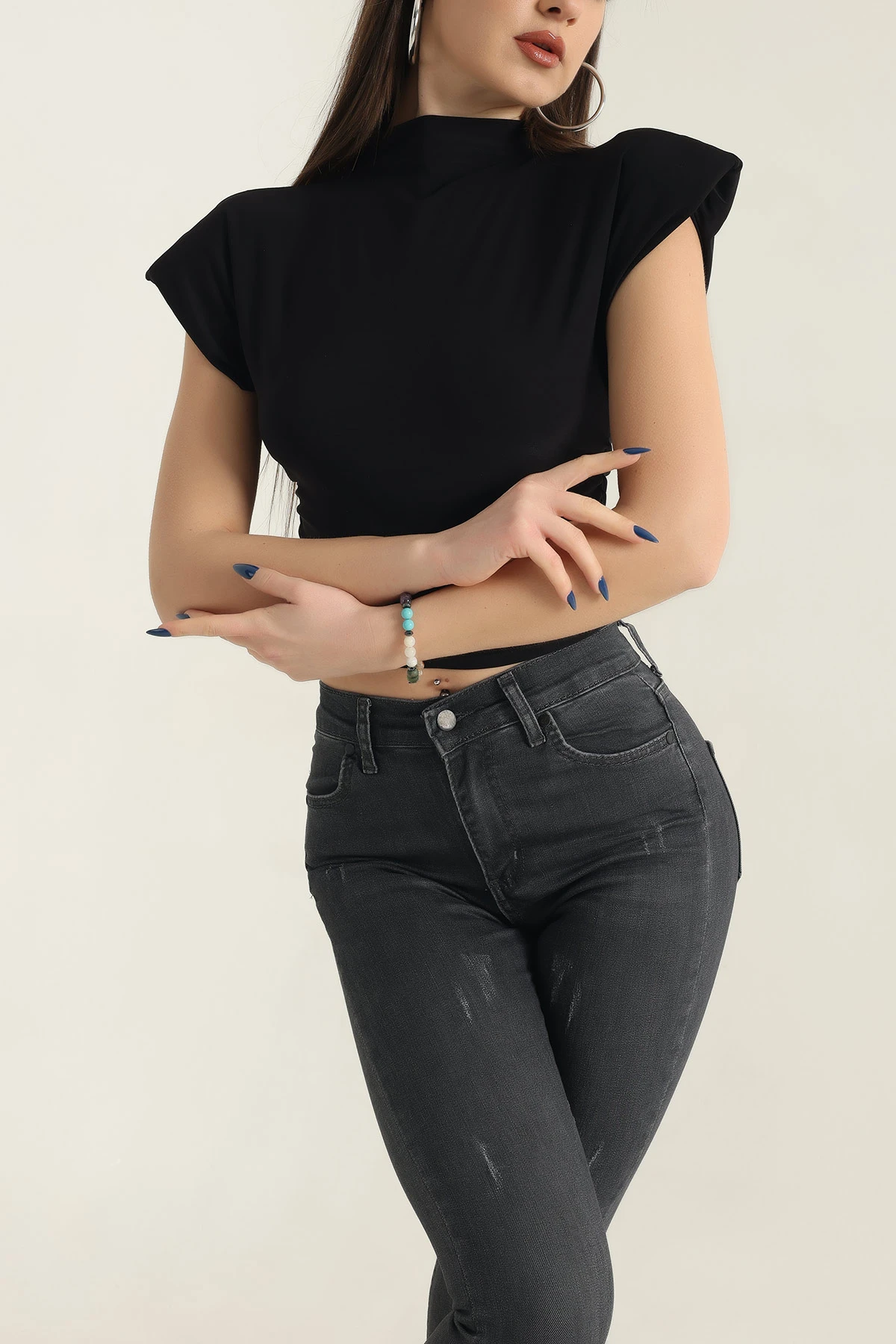 Siyah Yanları Büzgülü Vatkalı Sandy Bluz 337514
