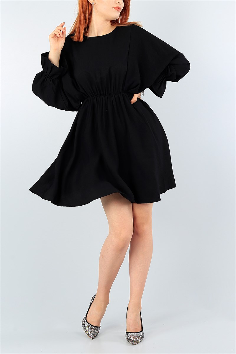 Siyah Yarasa Kol Beli Lastikli Elbise 40004