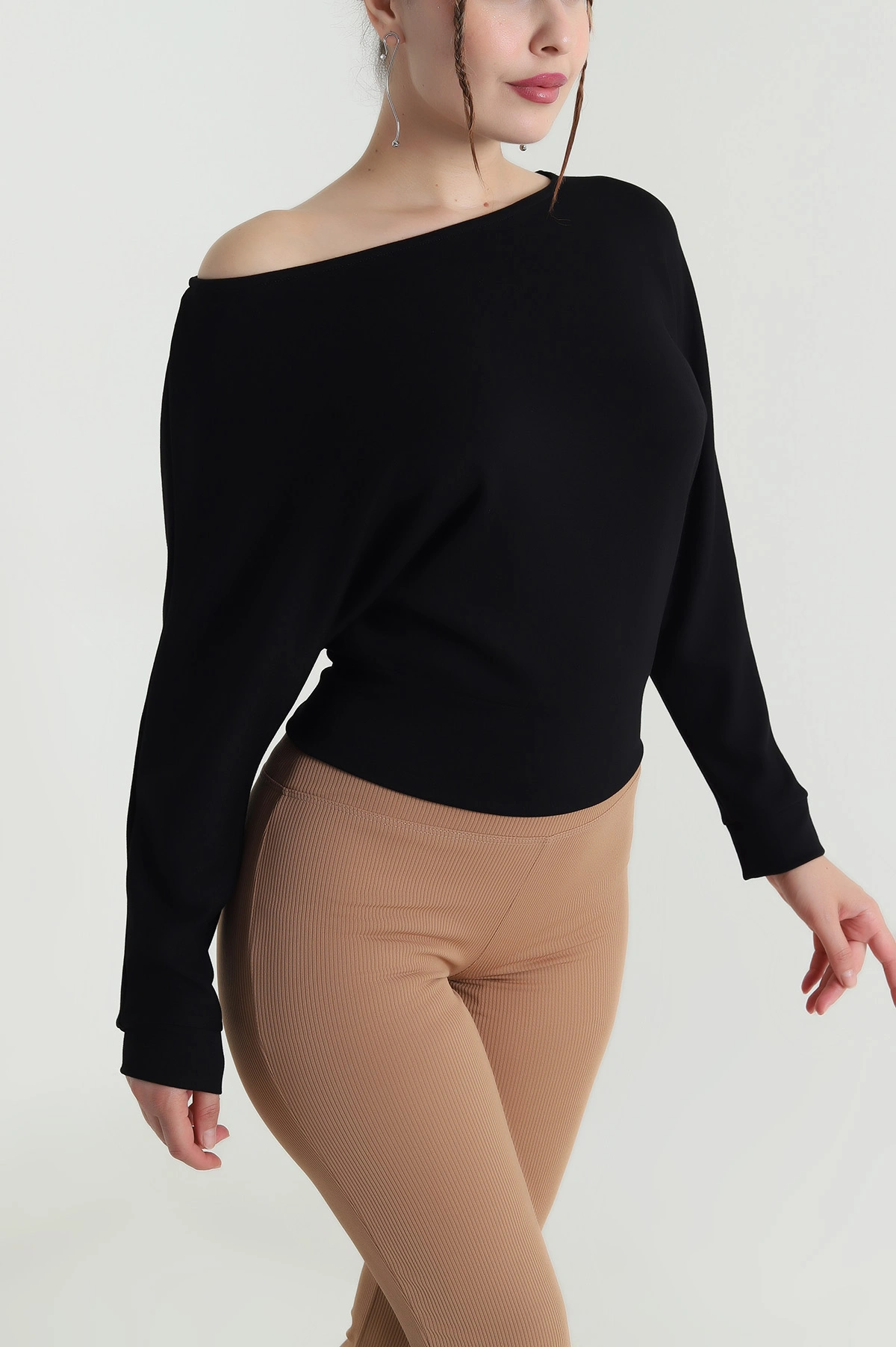 Siyah Yarasa Kol Modal Kadın Bluz 482794