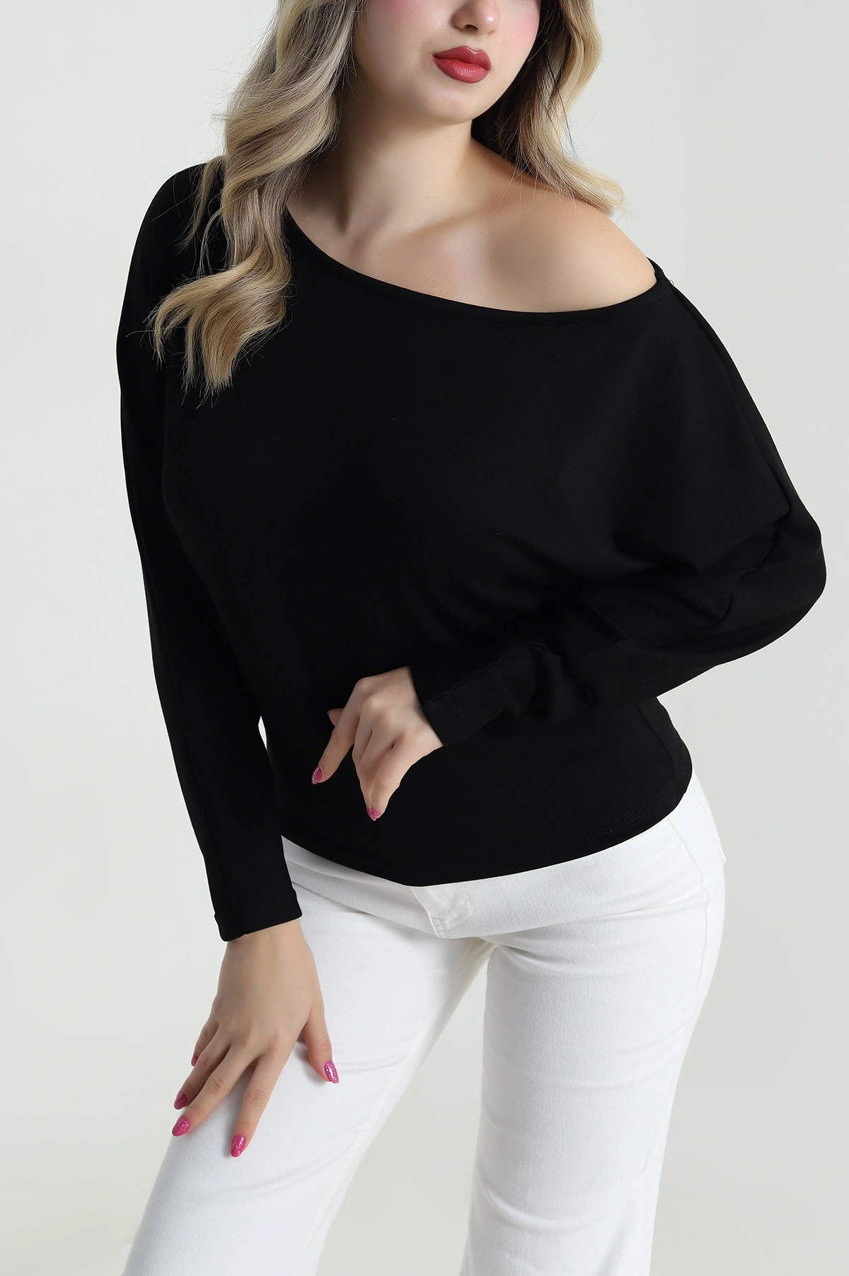 Siyah Yarasa Kol Modal Kadın Bluz 483064