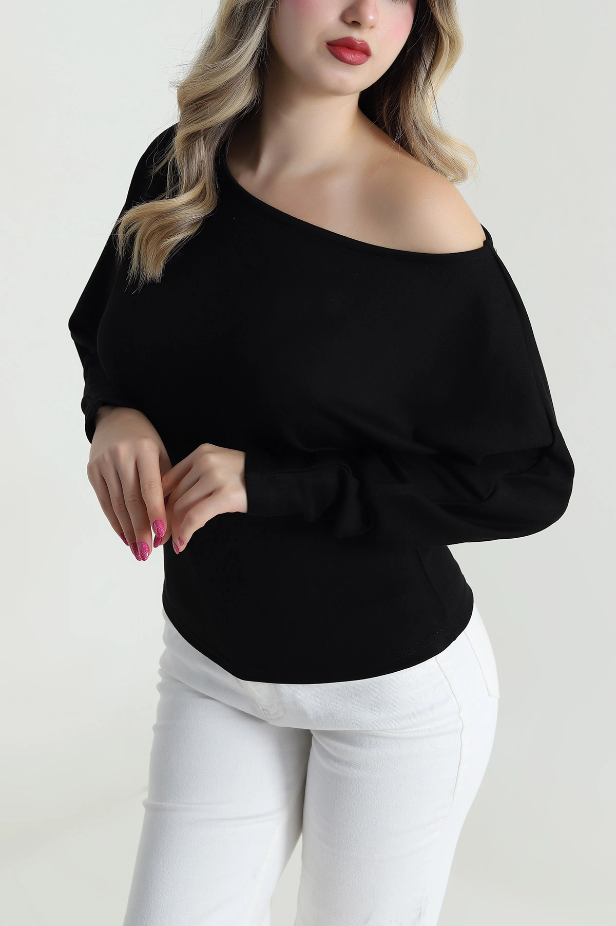 Siyah Yarasa Kol Modal Kadın Bluz 483064