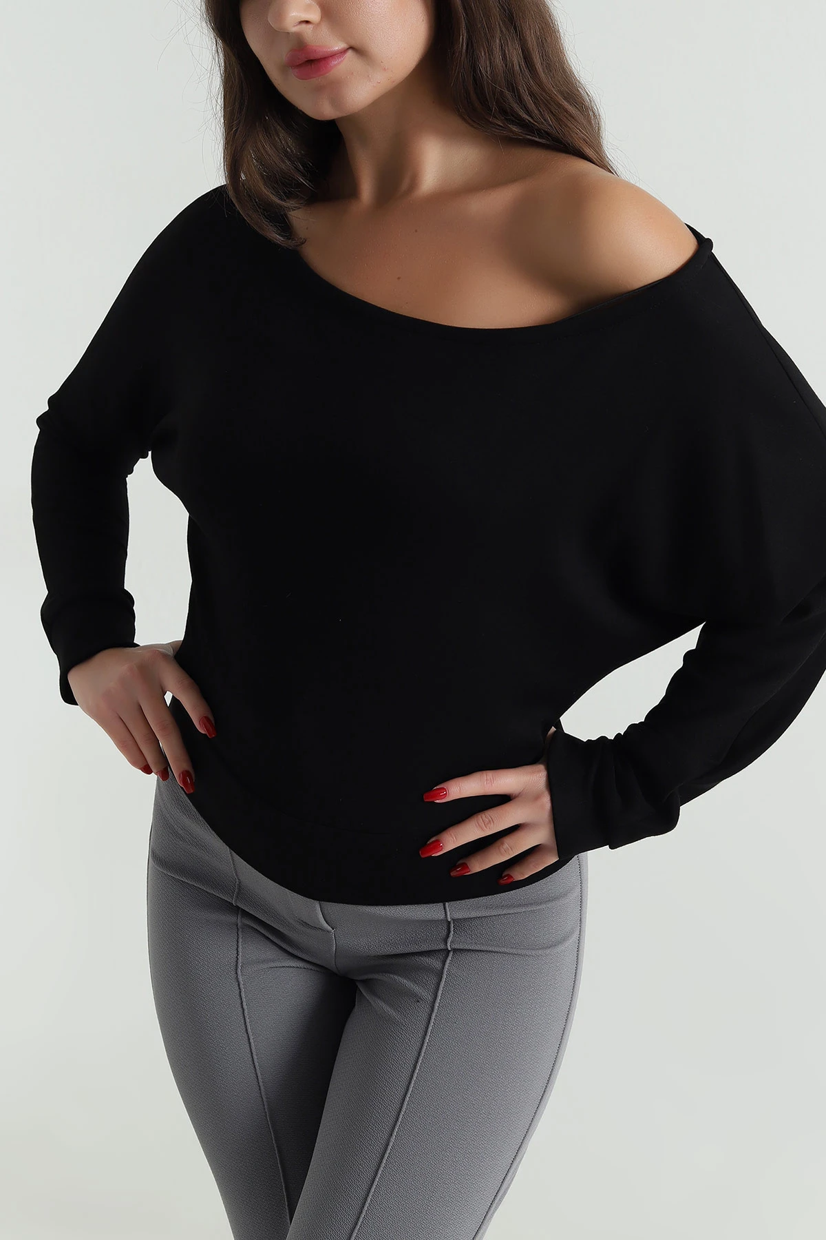 Siyah Yarasa Kol Modal Kadın Bluz 491734