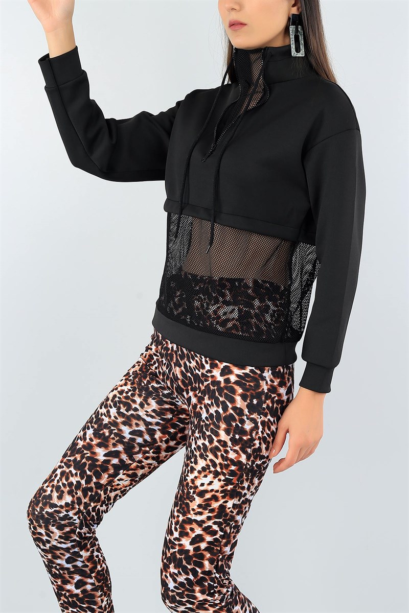 Siyah Yarım Fermuarlı Dalgıç Kumaş Sweat 43179