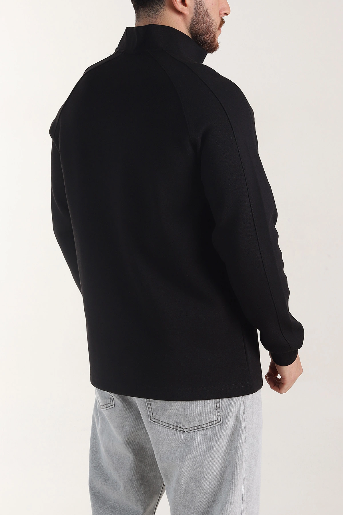 Siyah Yarım Fermuarlı Dik Yaka Erkek Sweatshirt 404801