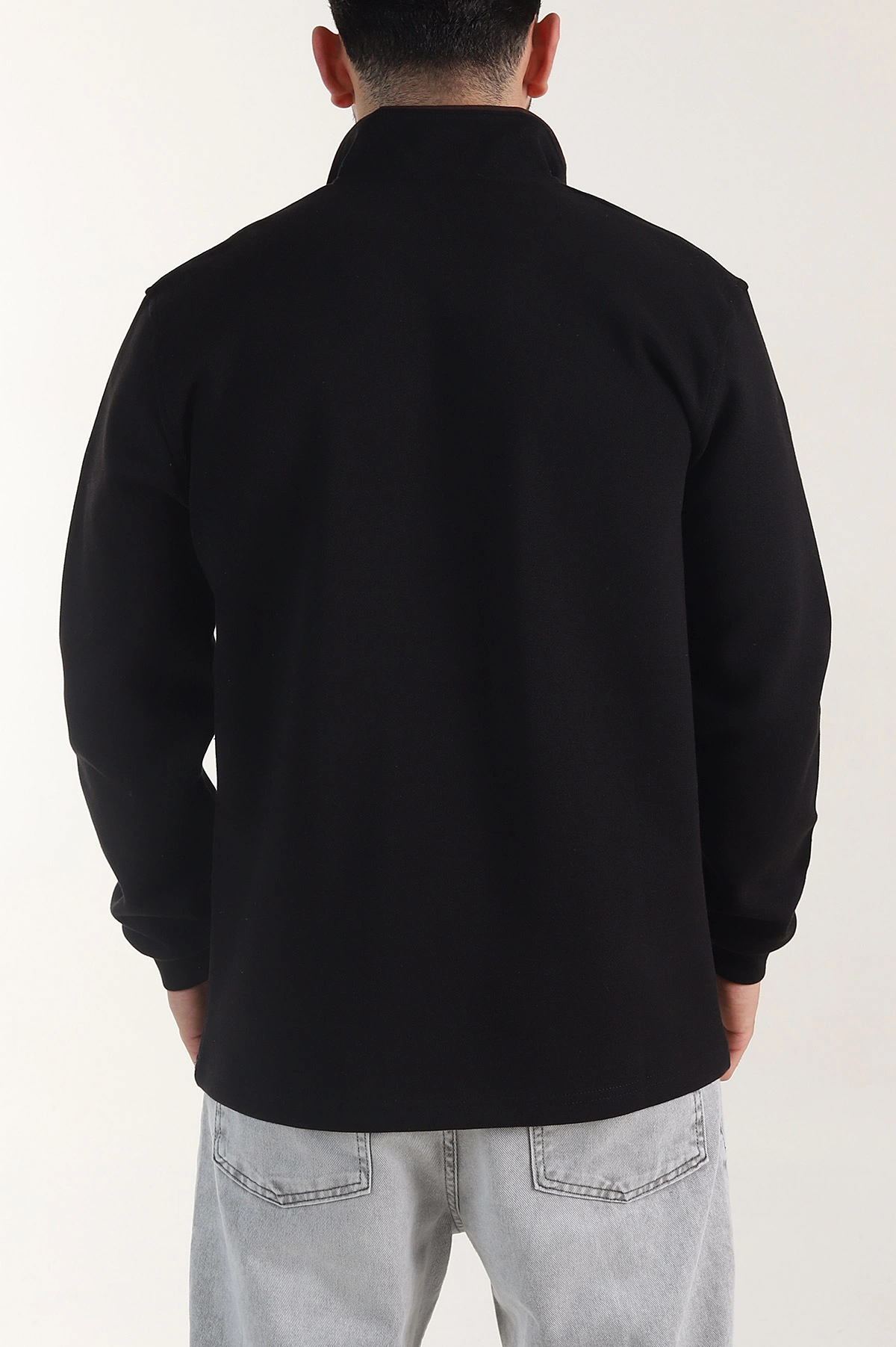Siyah Yarım Fermuarlı Dik Yaka Erkek Sweatshirt 404820