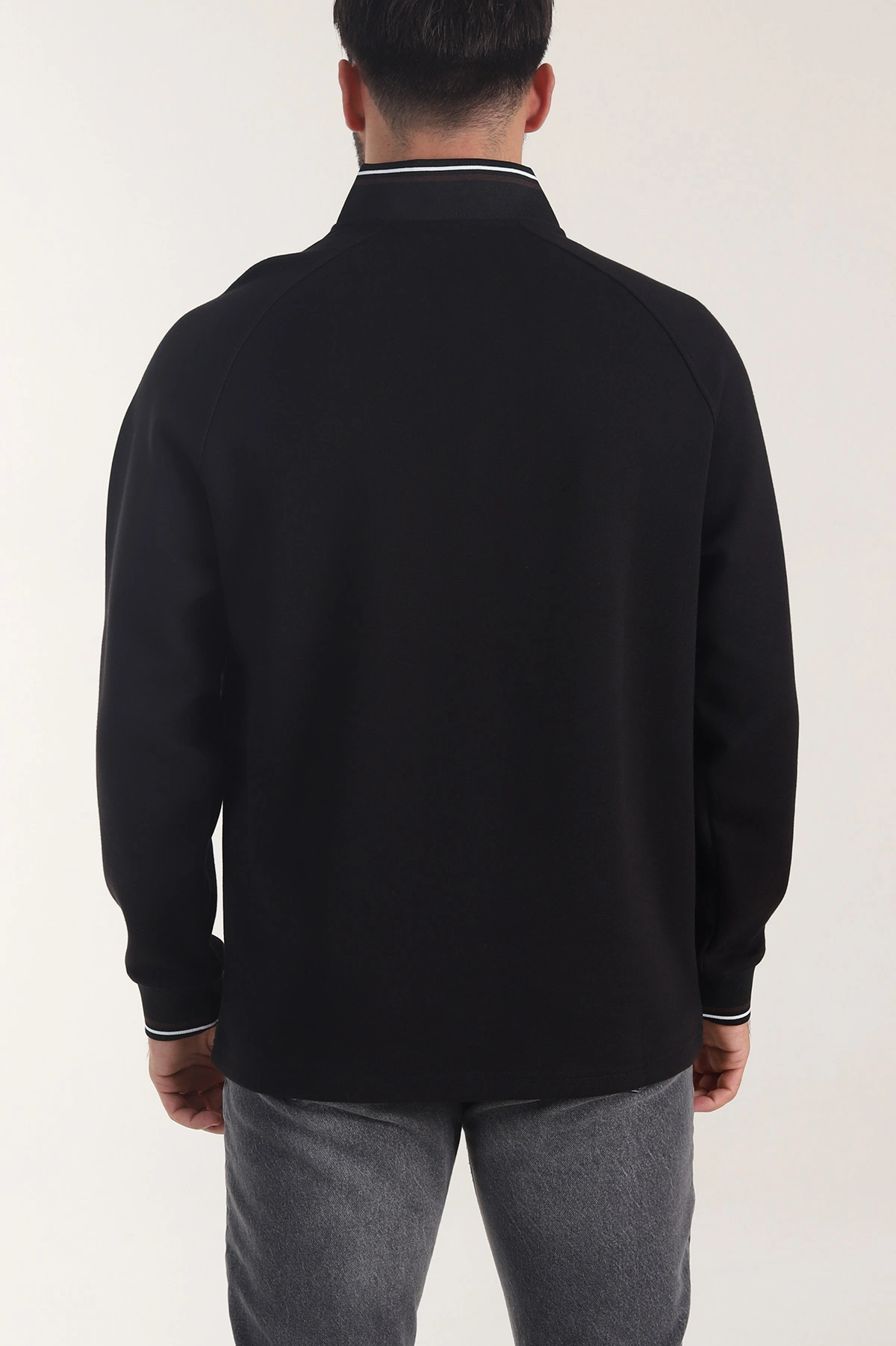 Siyah Yarım Fermuarlı Dik Yaka Erkek Sweatshirt 406950