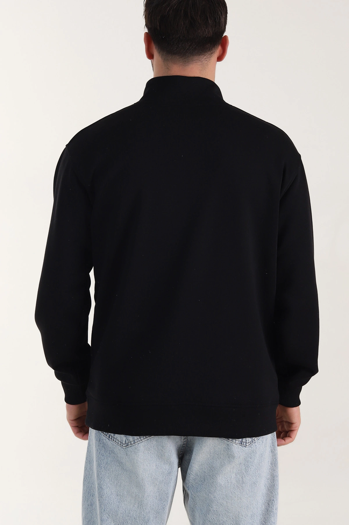 Siyah Yarım Fermuarlı Dik Yaka Erkek Sweatshirt 413424