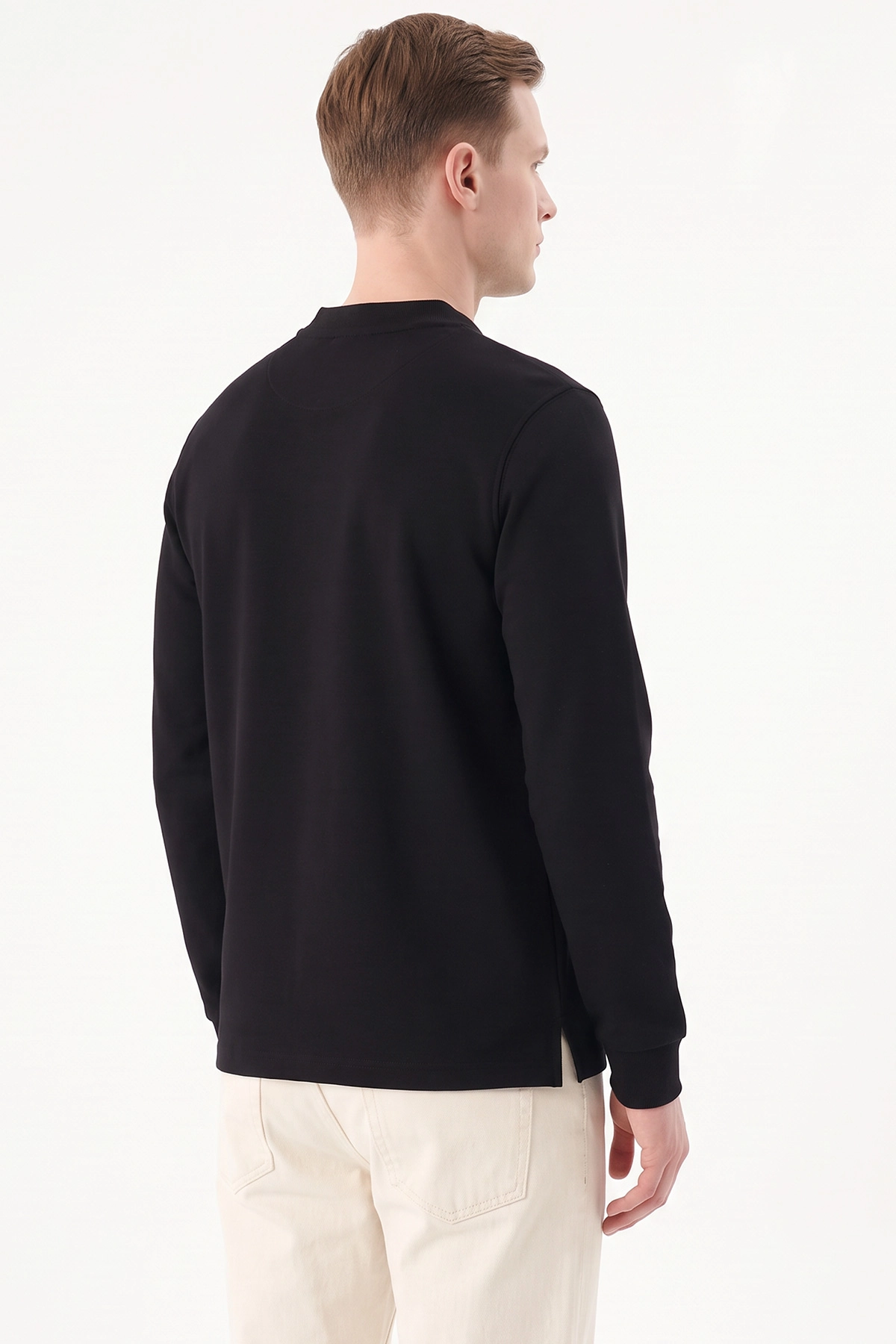 Siyah Yarım Fermuarlı Erkek Sweatshirt 492047