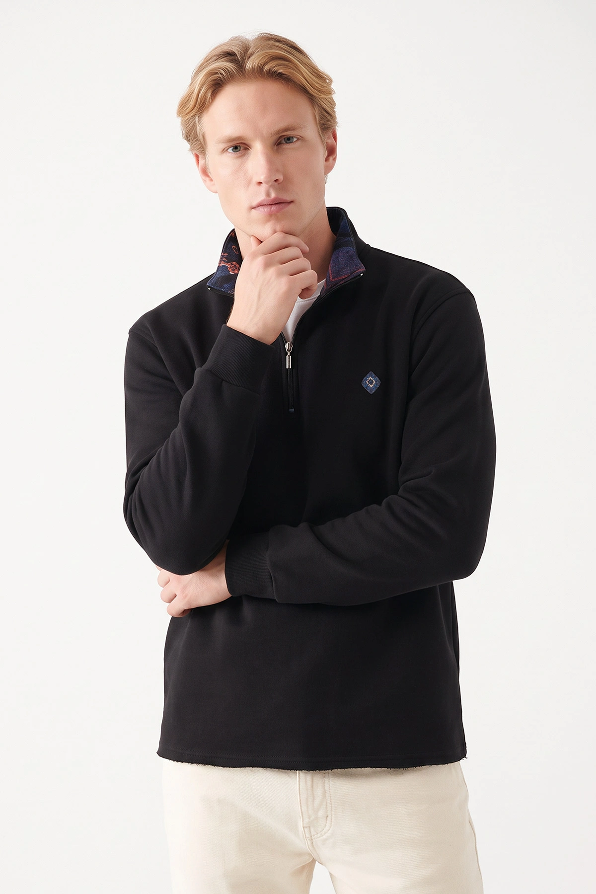 Siyah Yarım Fermuarlı Erkek Sweatshirt 499404