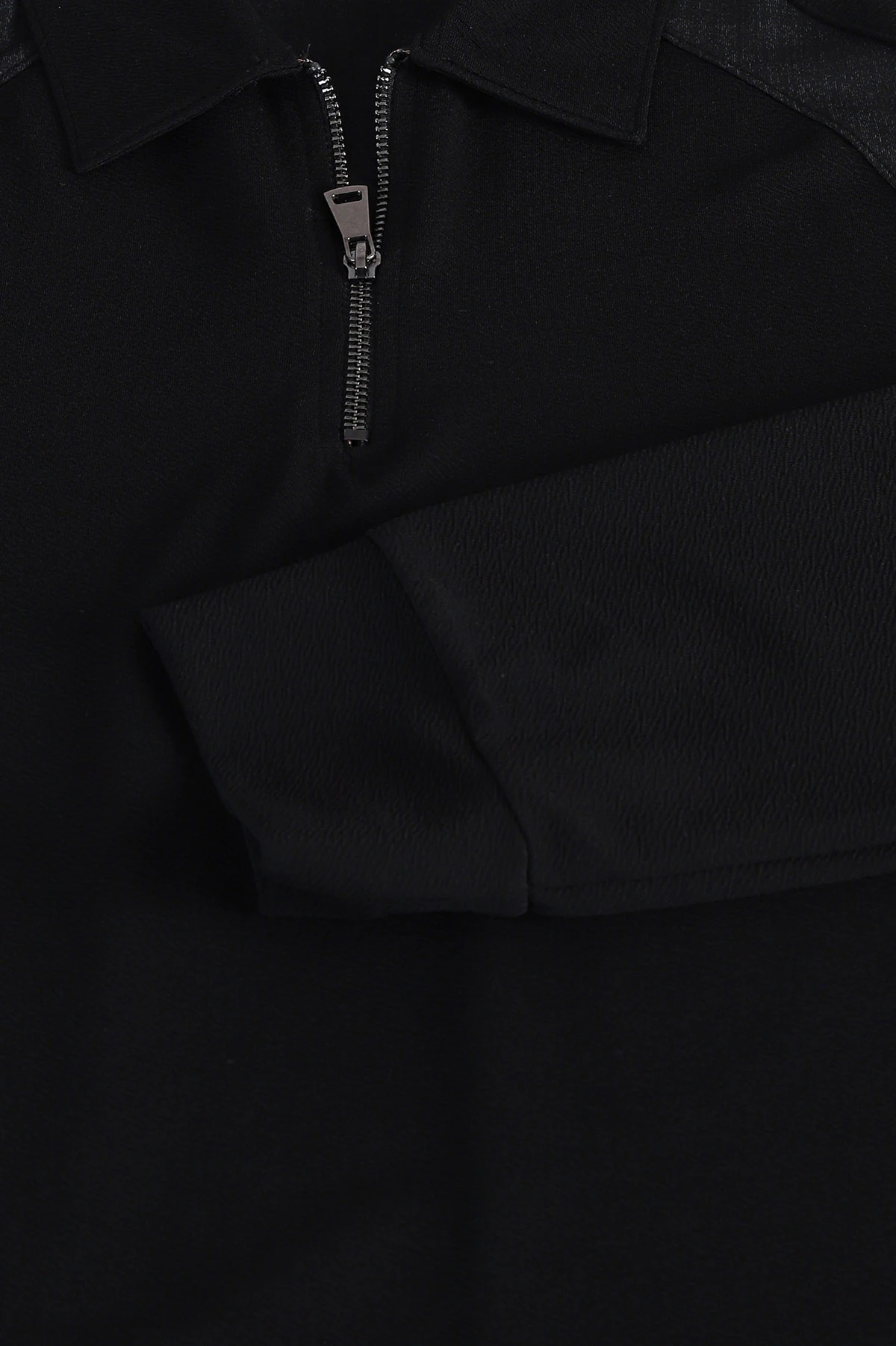 Siyah Yarım Fermuarlı Polo Yaka Erkek Sweatshirt 397124