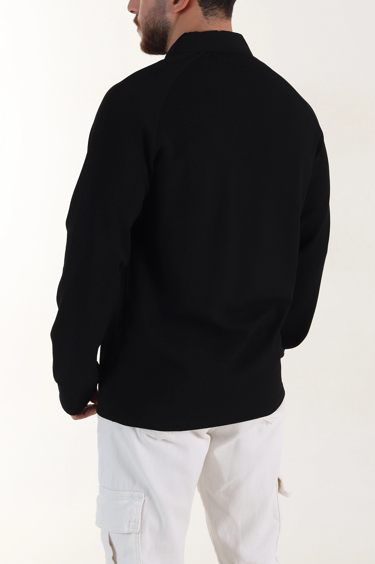 Siyah Yarım Fermuarlı Polo Yaka Erkek Sweatshirt 397124