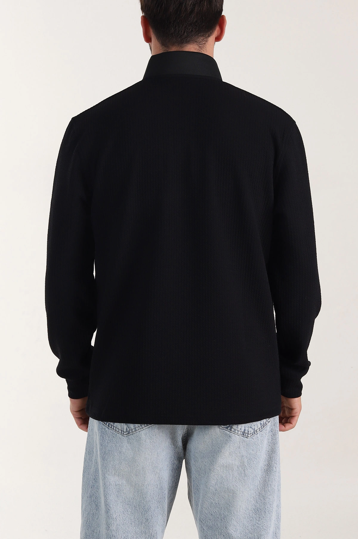 Siyah Yarım Fermuarlı Polo Yaka Erkek Sweatshirt 410868