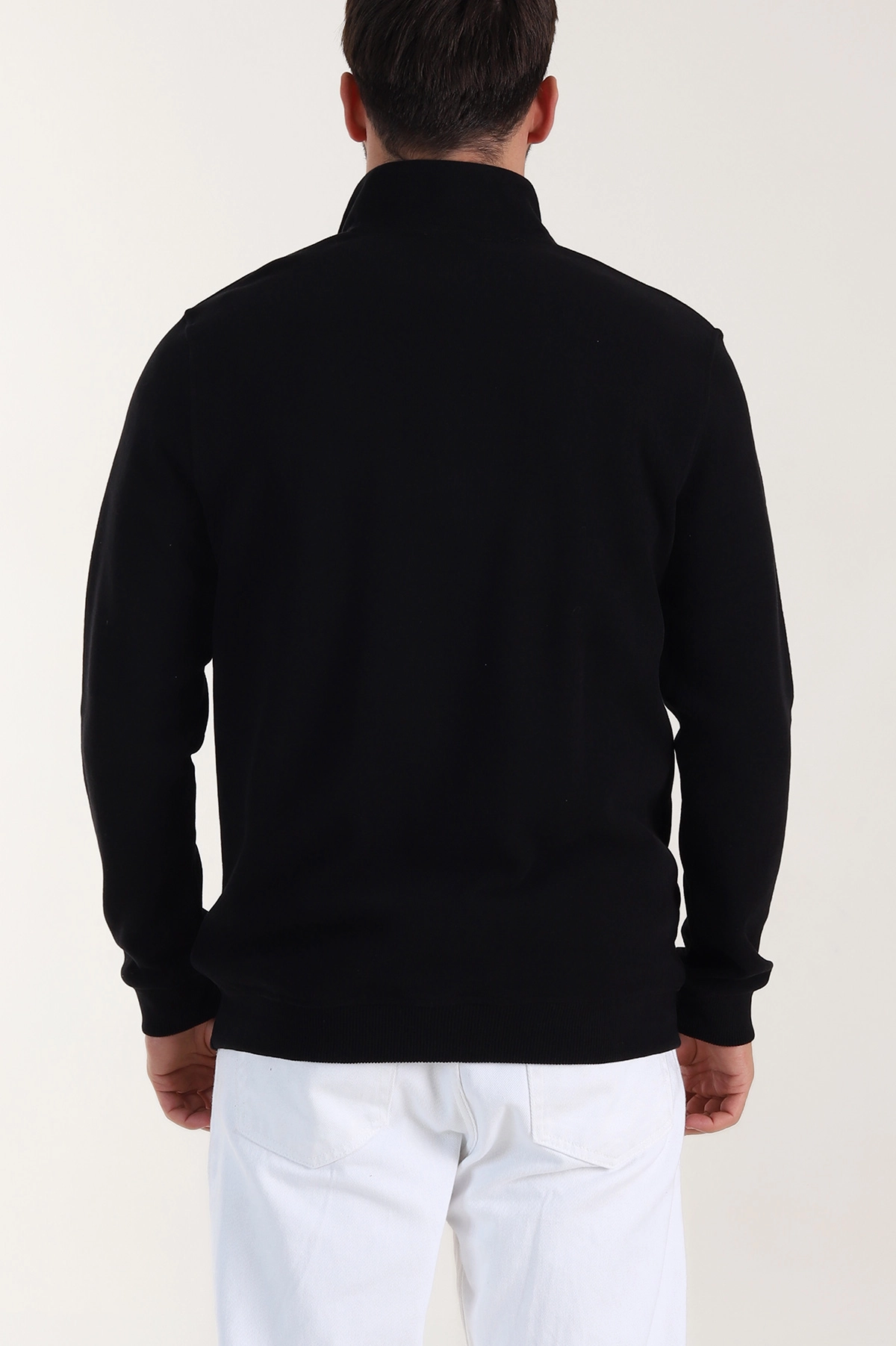 Siyah Yarım Fermuarlı Polo Yaka Erkek Sweatshirt 410876
