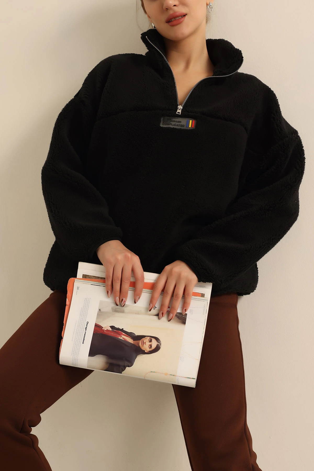 Siyah Yarım Fermuarlı Wellsoft Yumoş Sweat 226071