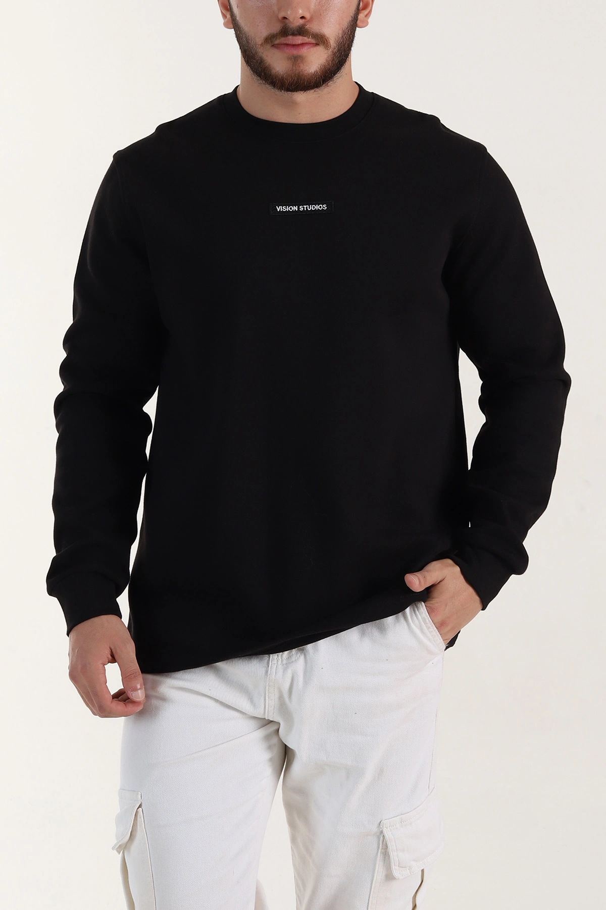 Siyah Yazı Detaylı Bisiklet Yaka Erkek Sweatshirt 396908