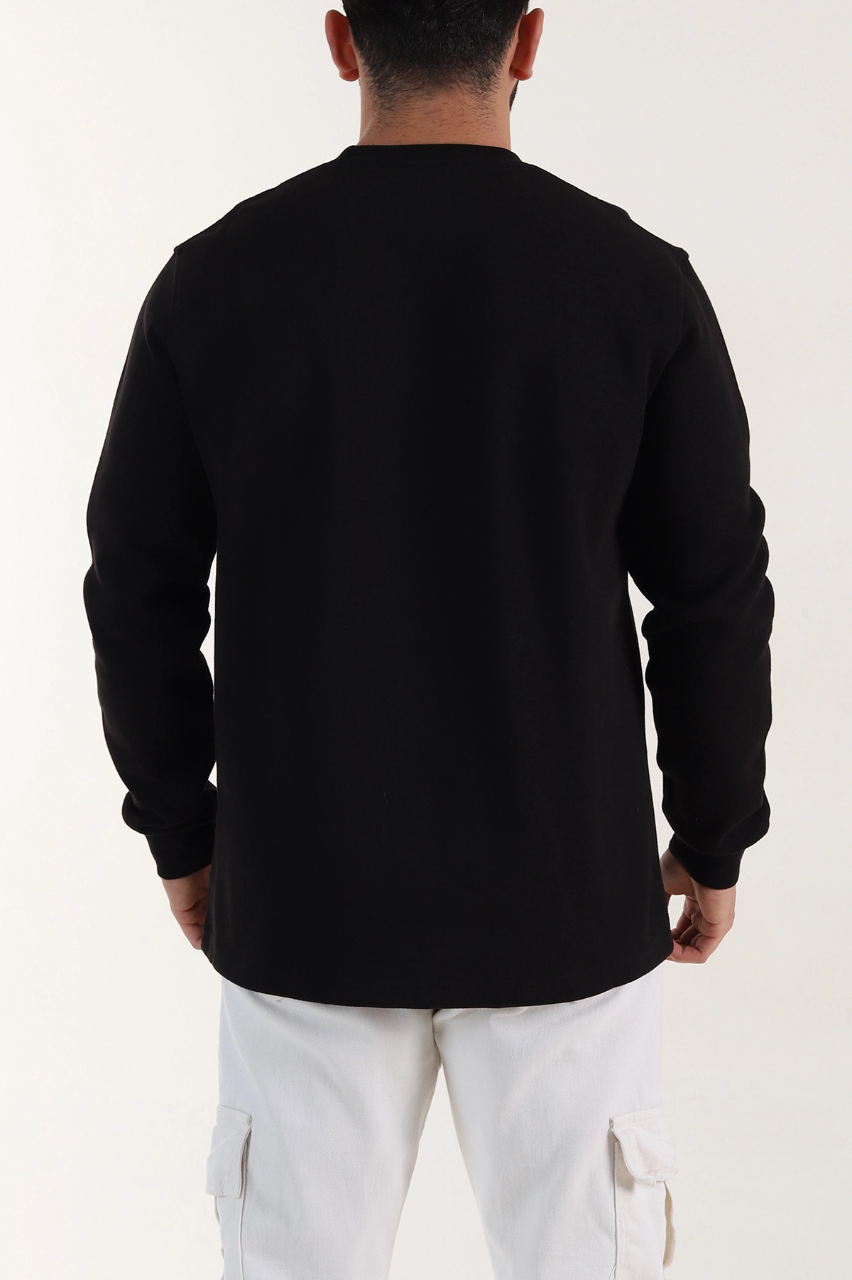 Siyah Yazı Detaylı Bisiklet Yaka Erkek Sweatshirt 396908