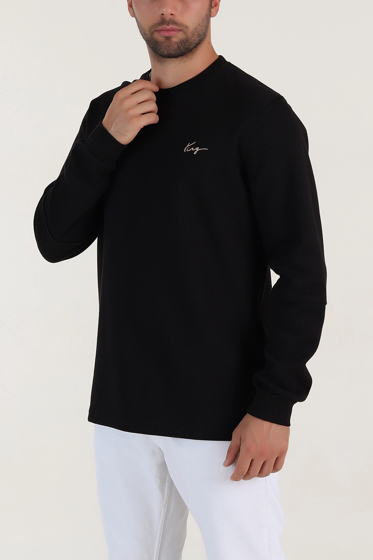 Siyah Yazı Detaylı Bisiklet Yaka Erkek Sweatshirt 396926