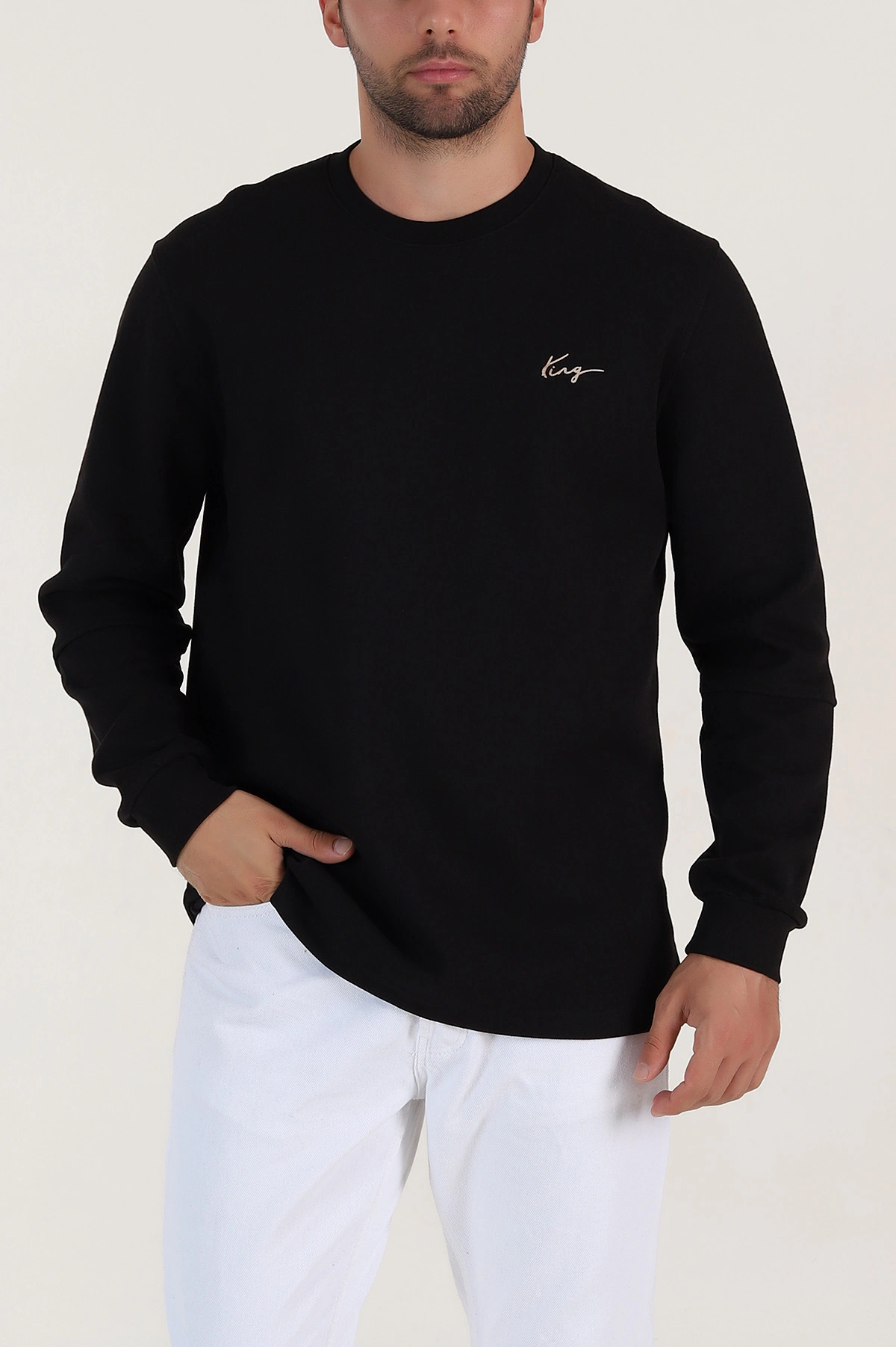 Siyah Yazı Detaylı Bisiklet Yaka Erkek Sweatshirt 396926