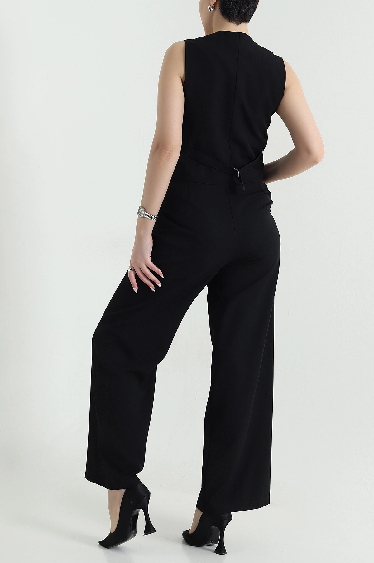 Siyah Yelek Pantolon Atlas Kadın İkili Takım 443989