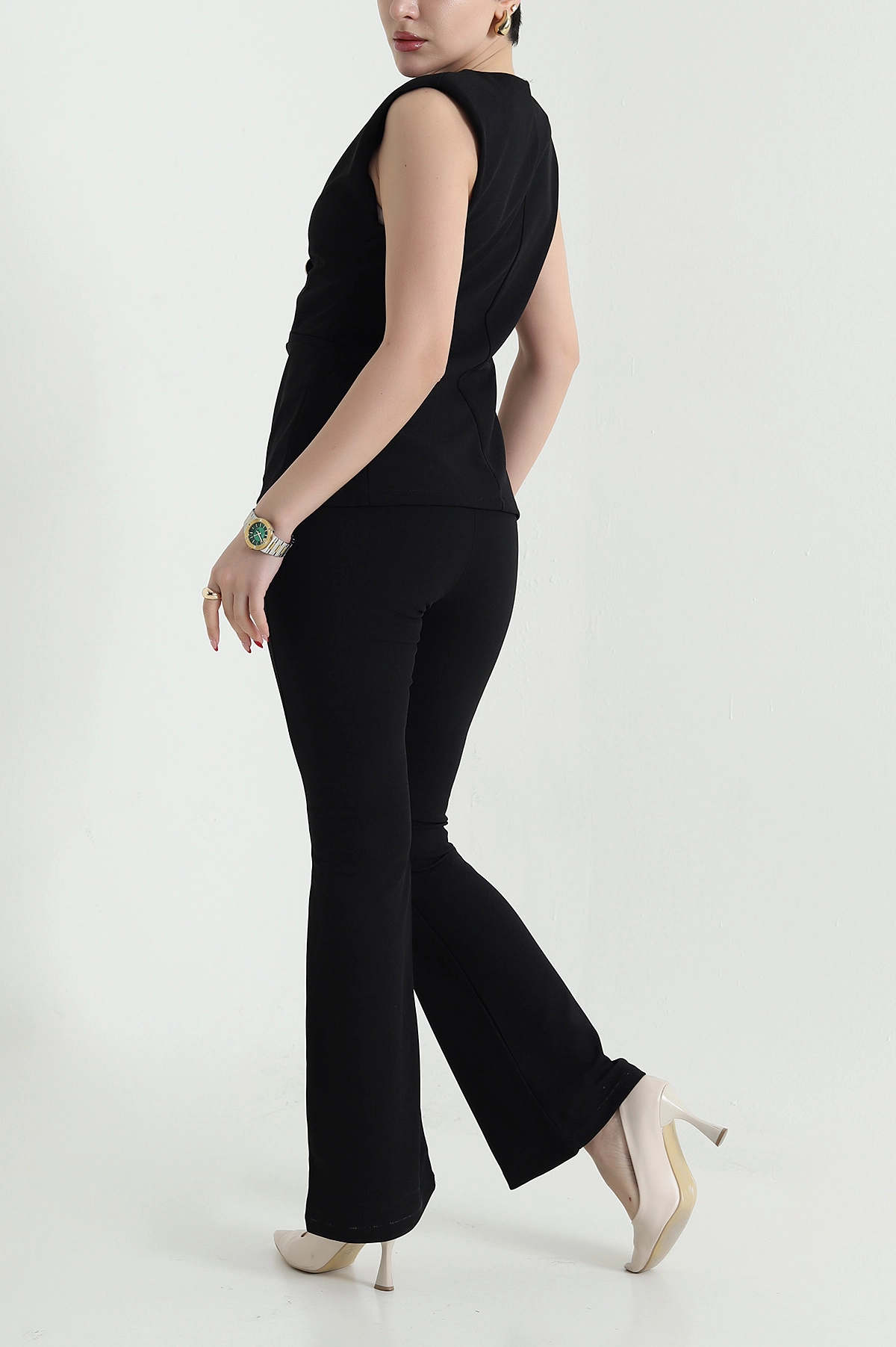 Siyah Yelek Pantolon Crep Kadın İkili Takım 441108