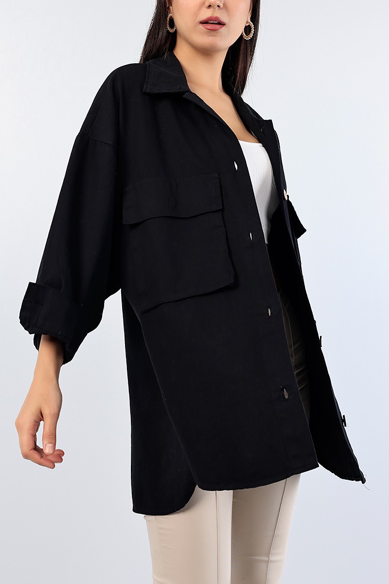 Siyah Yeni Sezon Bayan Gabardin Tasarım 76048