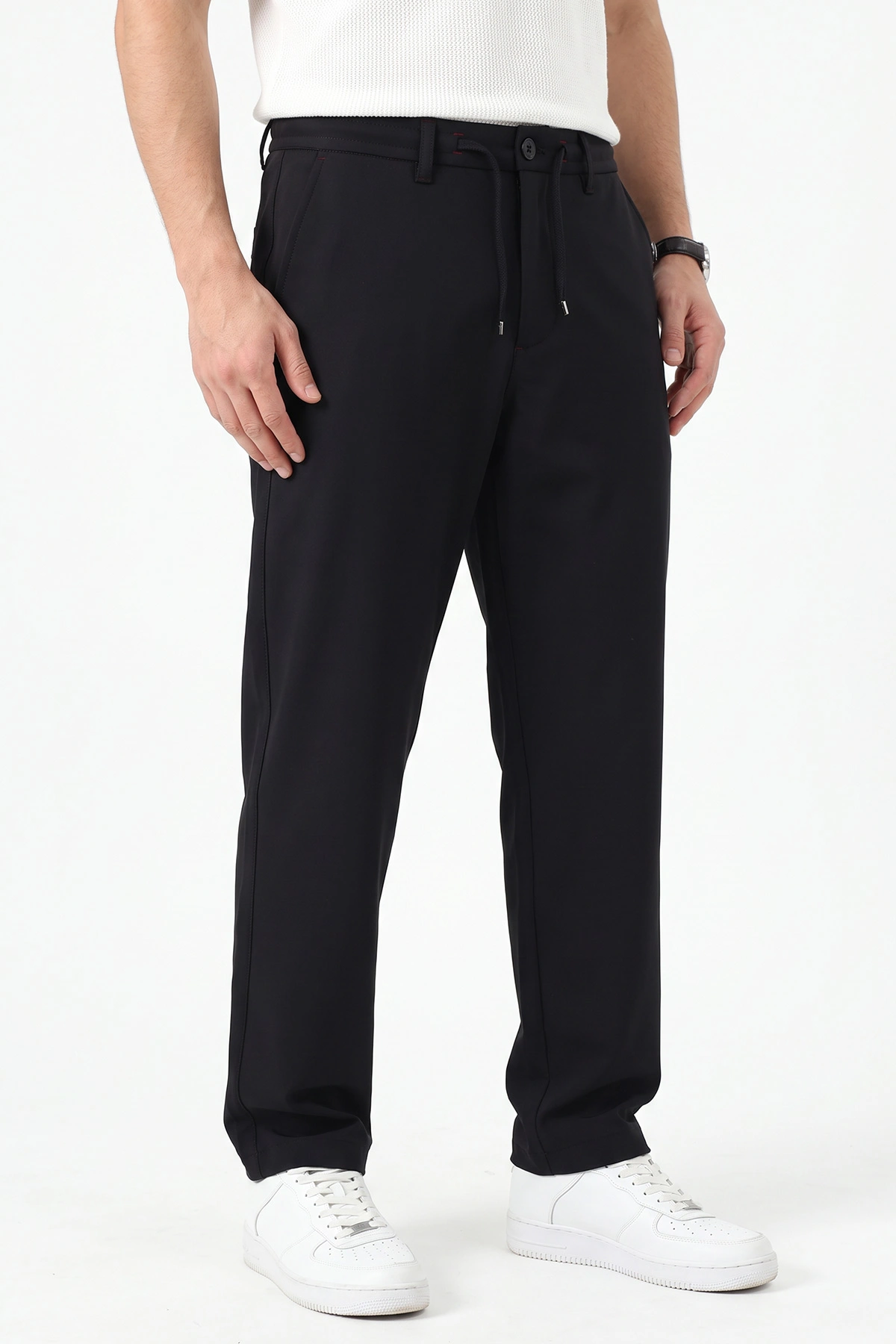 Siyah Regular Fit Belden Bağlamalı Erkek Pantolon 493154