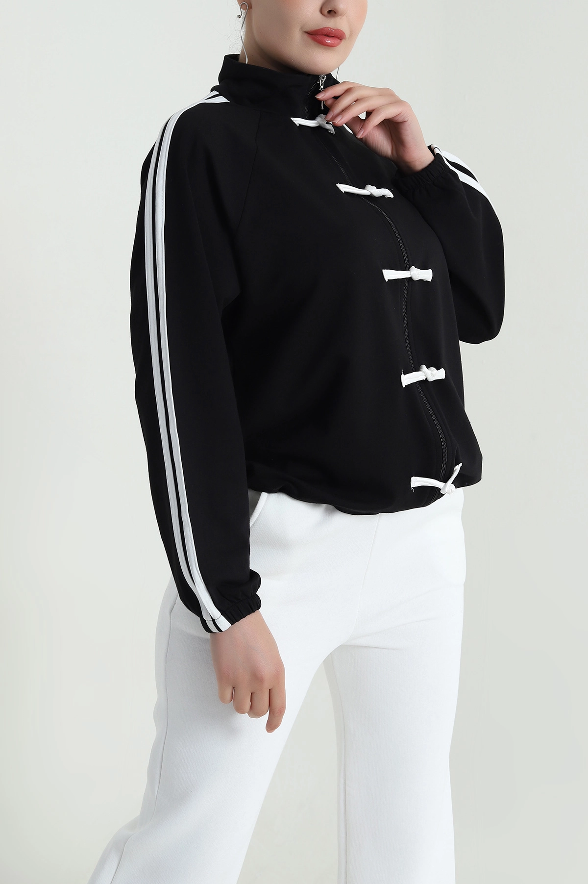 Siyah Yeni Sezon Fermuarlı Kadın Sweat Hırka 483223