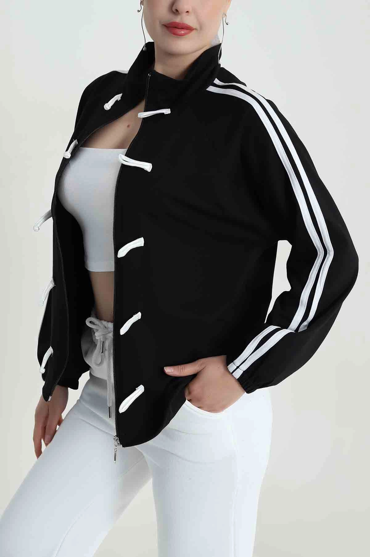 Siyah Yeni Sezon Fermuarlı Kadın Sweat Hırka 483223