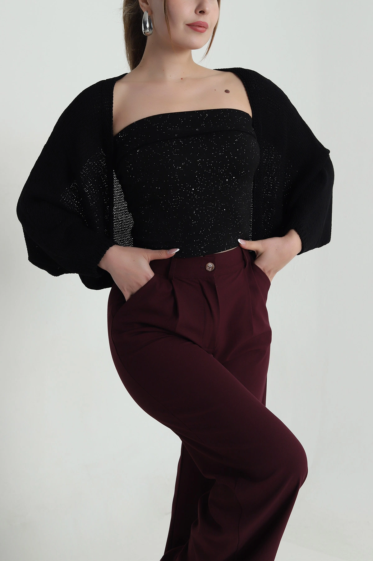Siyah Yeni Sezon Kadın Triko Bolero Hırka 487002