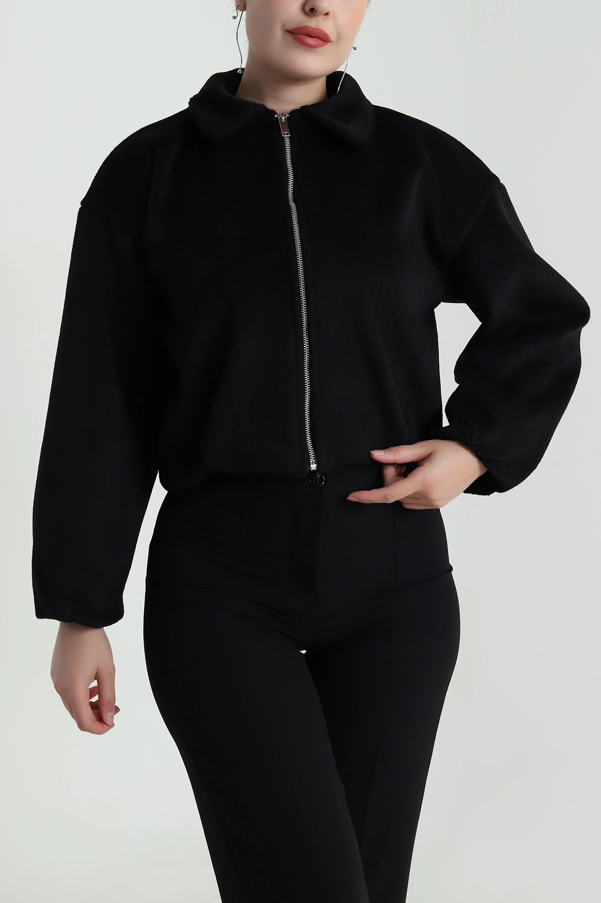 Siyah Yeni Sezon Kaşe Kadın Mont 483206