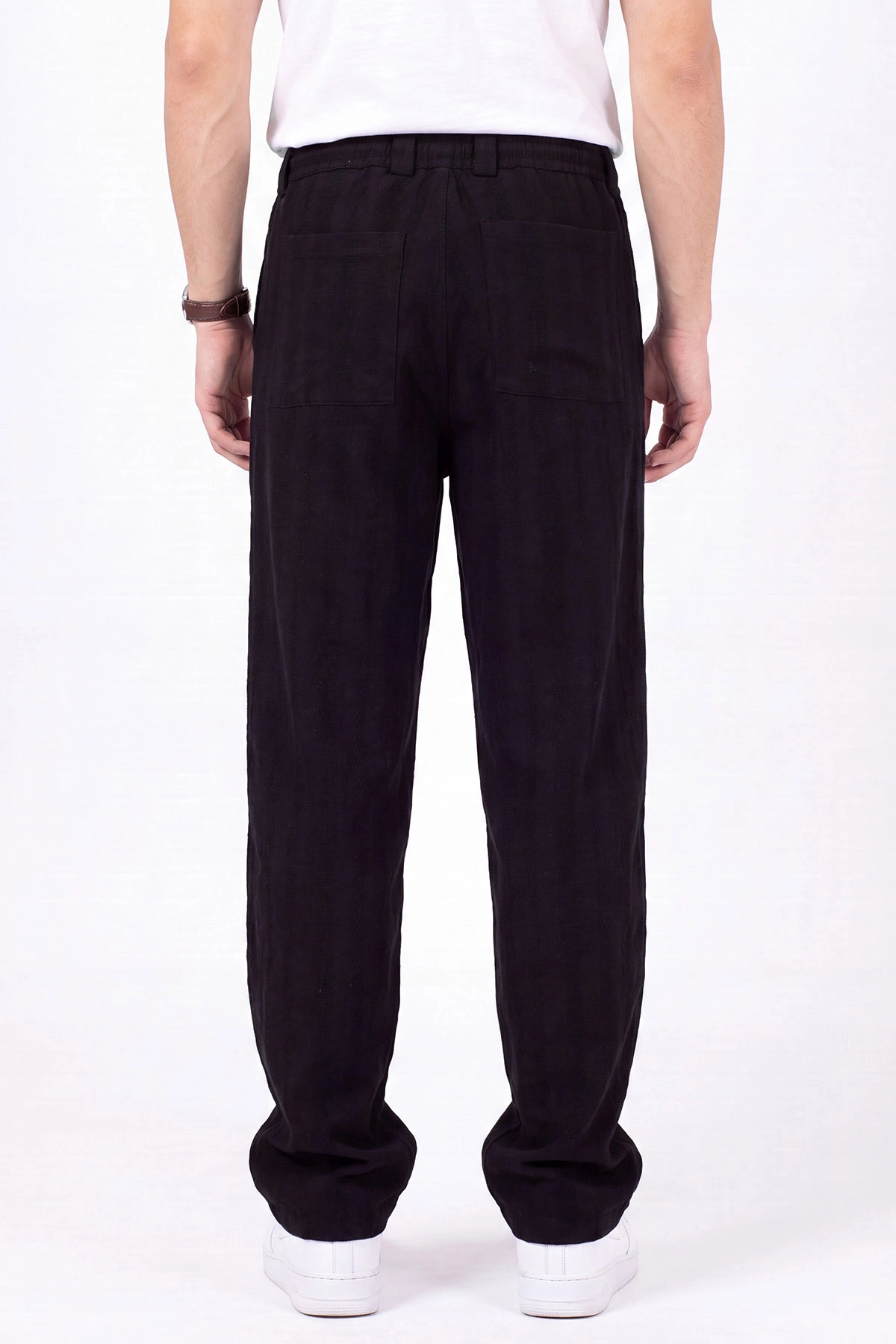 Siyah Yeni Sezon Keten Baggy Belden Bağlamalı Erkek Pantolon 471911