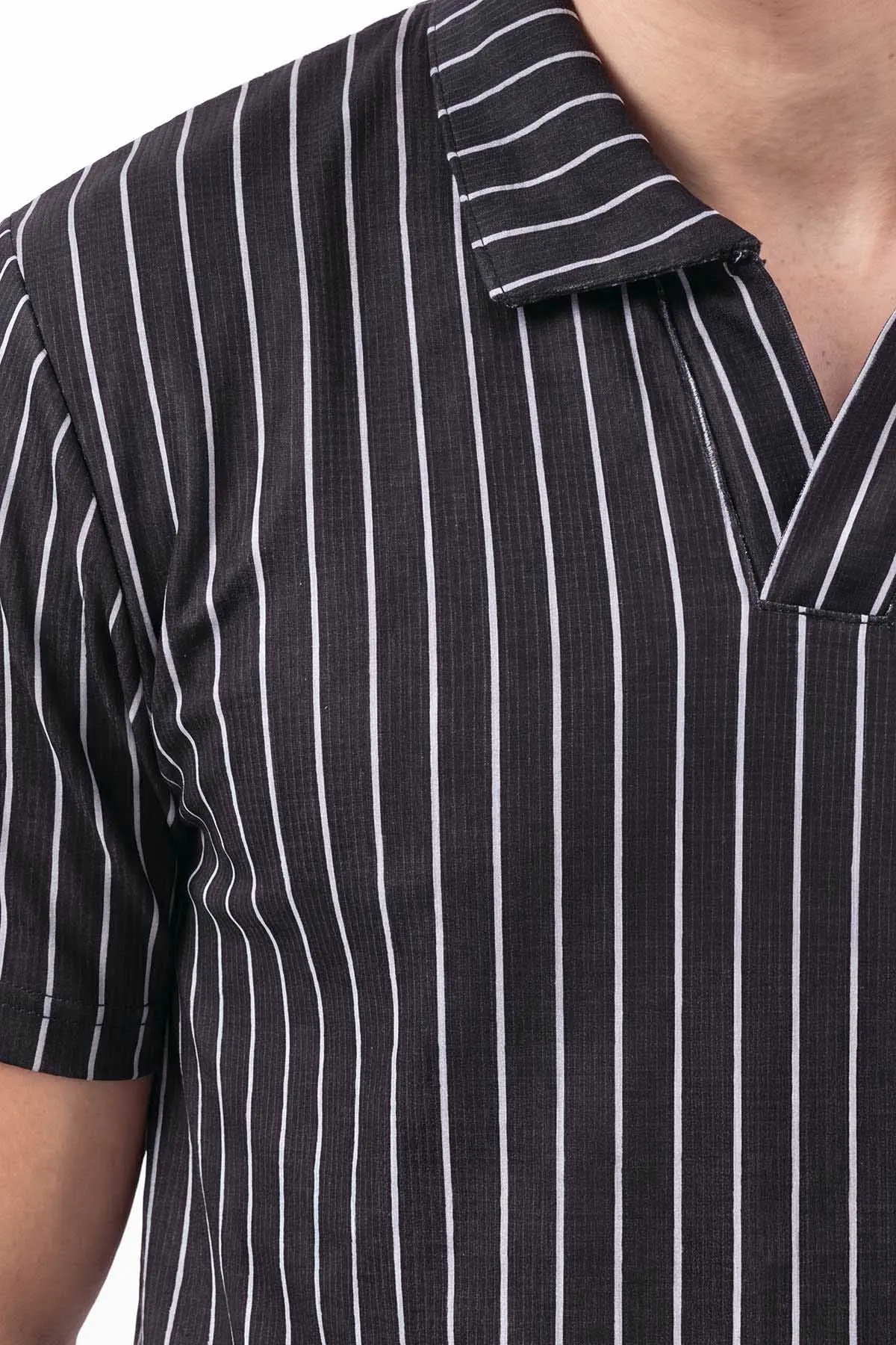 Siyah Yeni Sezon Polo Yaka Çizgi Detaylı Erkek Tişört 471965