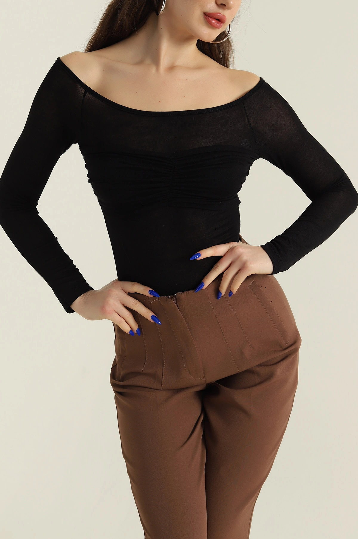 Siyah Yeni Sezon Transparan Viskon Kadın Bluz 424799