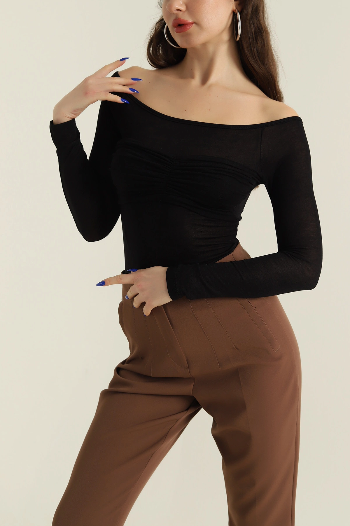 Siyah Yeni Sezon Transparan Viskon Kadın Bluz 424799
