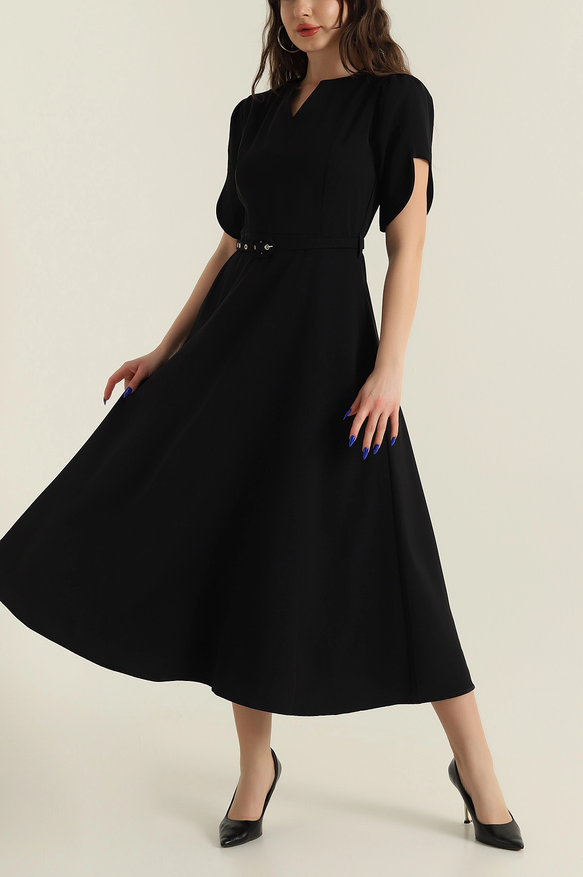 Siyah Yeni Sezon Twill Kadın Elbise 425139