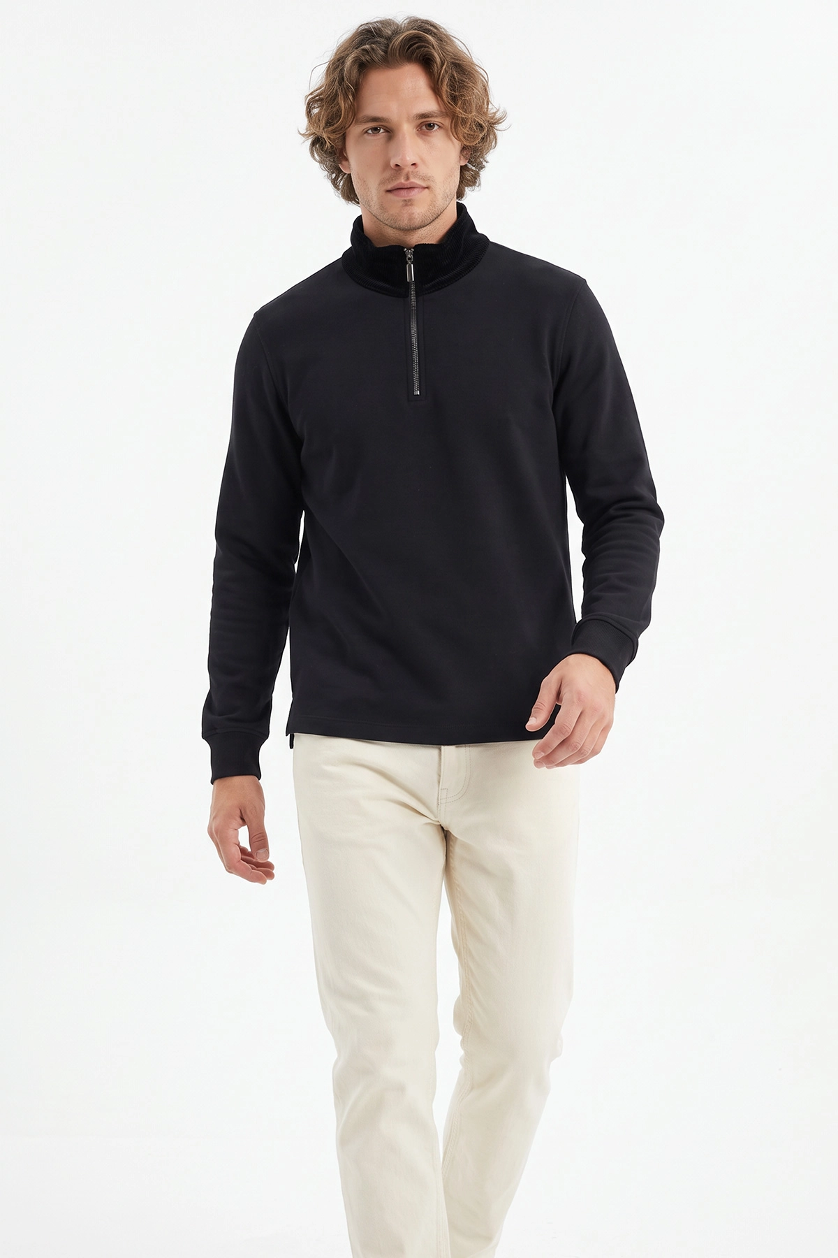 Siyah Yeni Sezon Yarım Fermuarlı Erkek Sweatshirt 501125