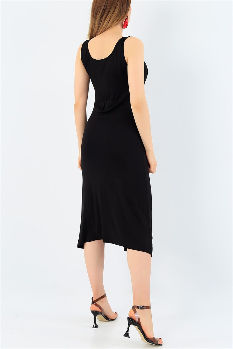 Siyah Yırtmaç Detay Elbise 36241